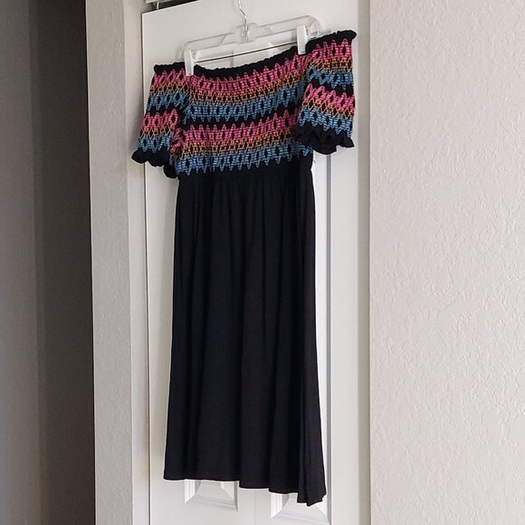 Torrid Off Shoulder Black Embroidered Skater Dress Plus Size 2 - Picture 2 of 9